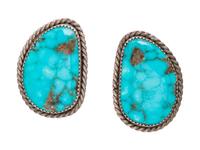 A Pair of Sterling Silver and Turquoise Earrings,