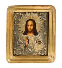 An Eastern European Painted Oklad Icon Frame 9 3/4 x width 8 3/8 inches. — 19TH CENTURY