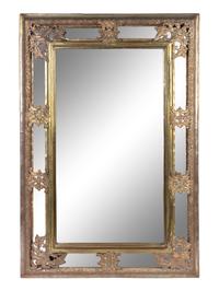 A Baroque Style Repouseed Brass and Beveled Glass Rectangular Mirror — 20TH CENTURY