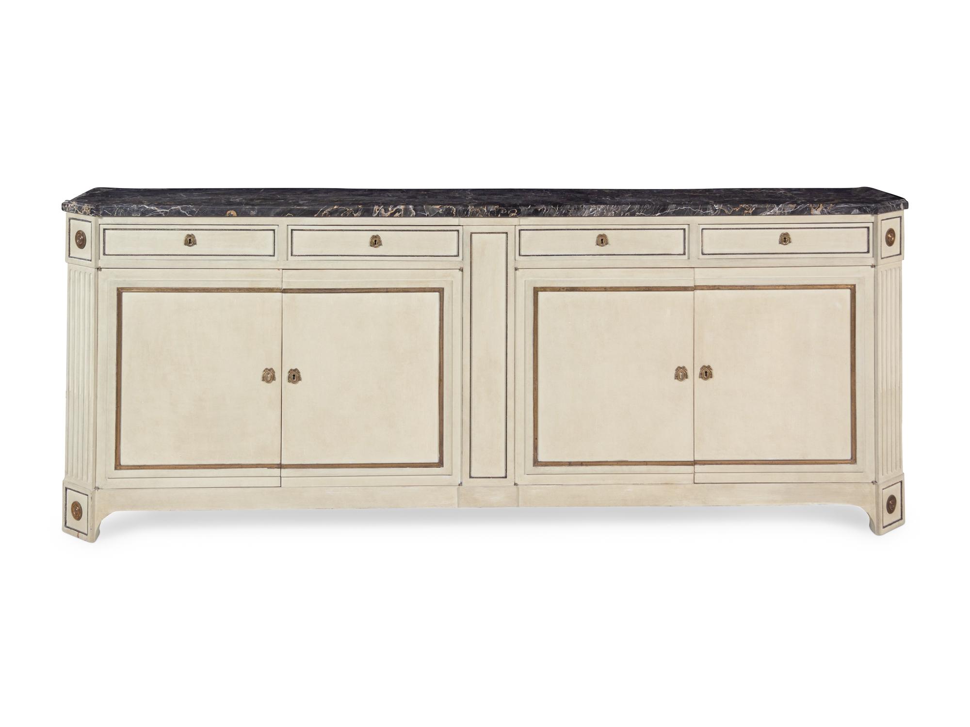 A Louis XVI Style Painted Marble-Top Serving Cabinet
