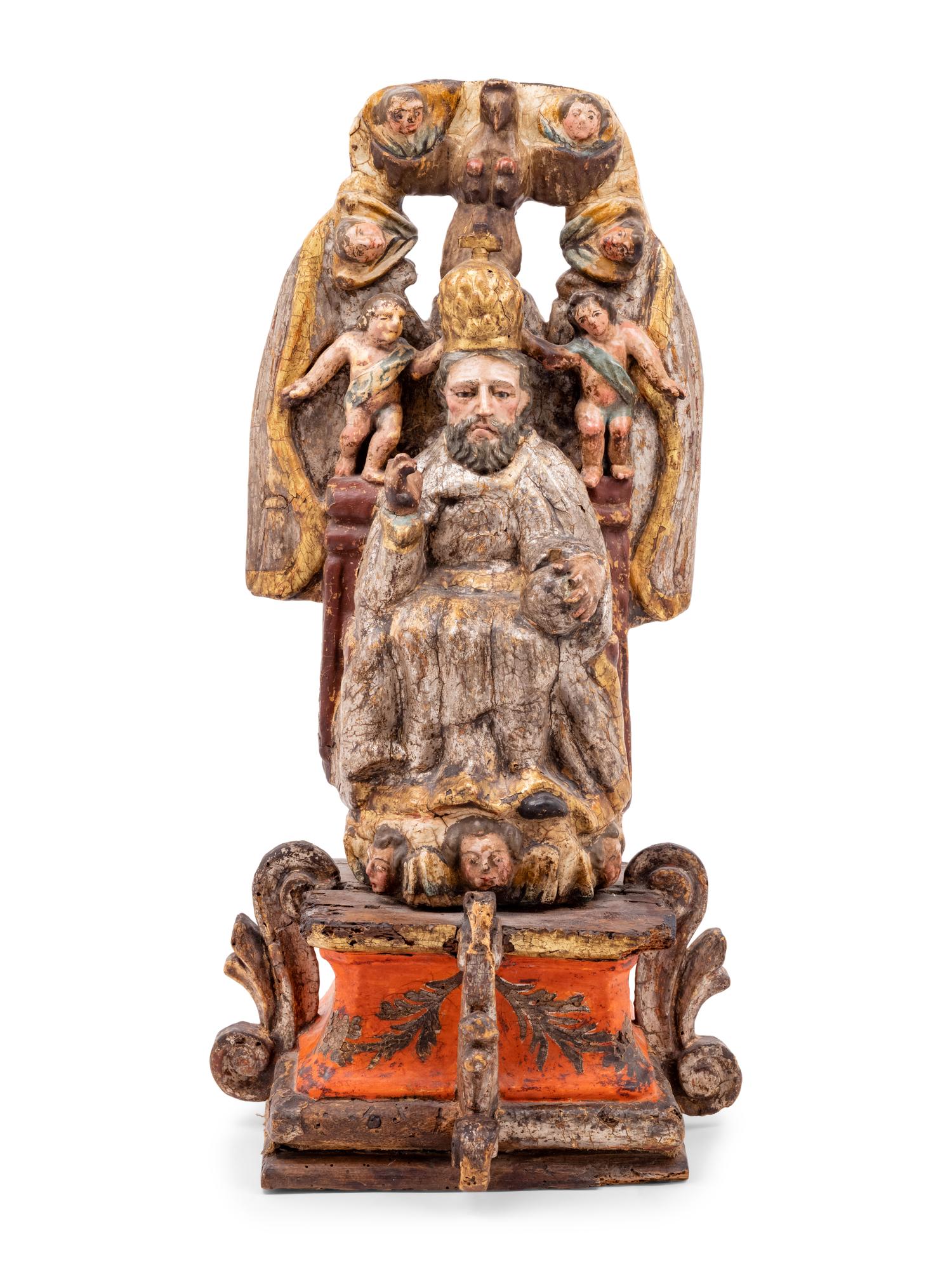 A Spanish Carved and Painted Wood Santos Group