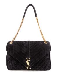 An Yves Saint Laurent Black Suede Mix Matelasse Bag, 12" x 8.5" x 3.5"; Strap drop: 10.5"-19".