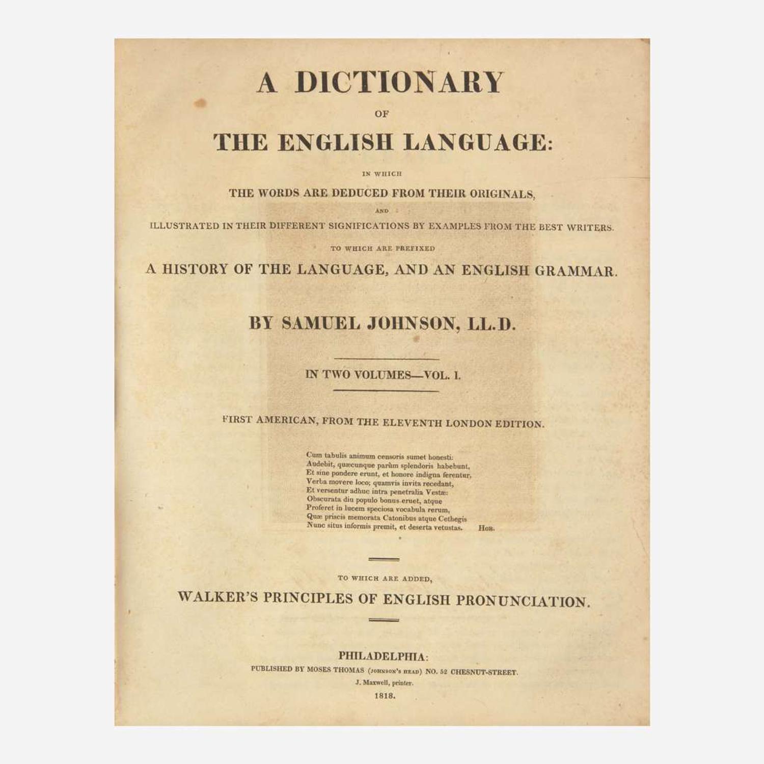 [Literature] Johnson, Samuel A Dictionary of the English Language...
