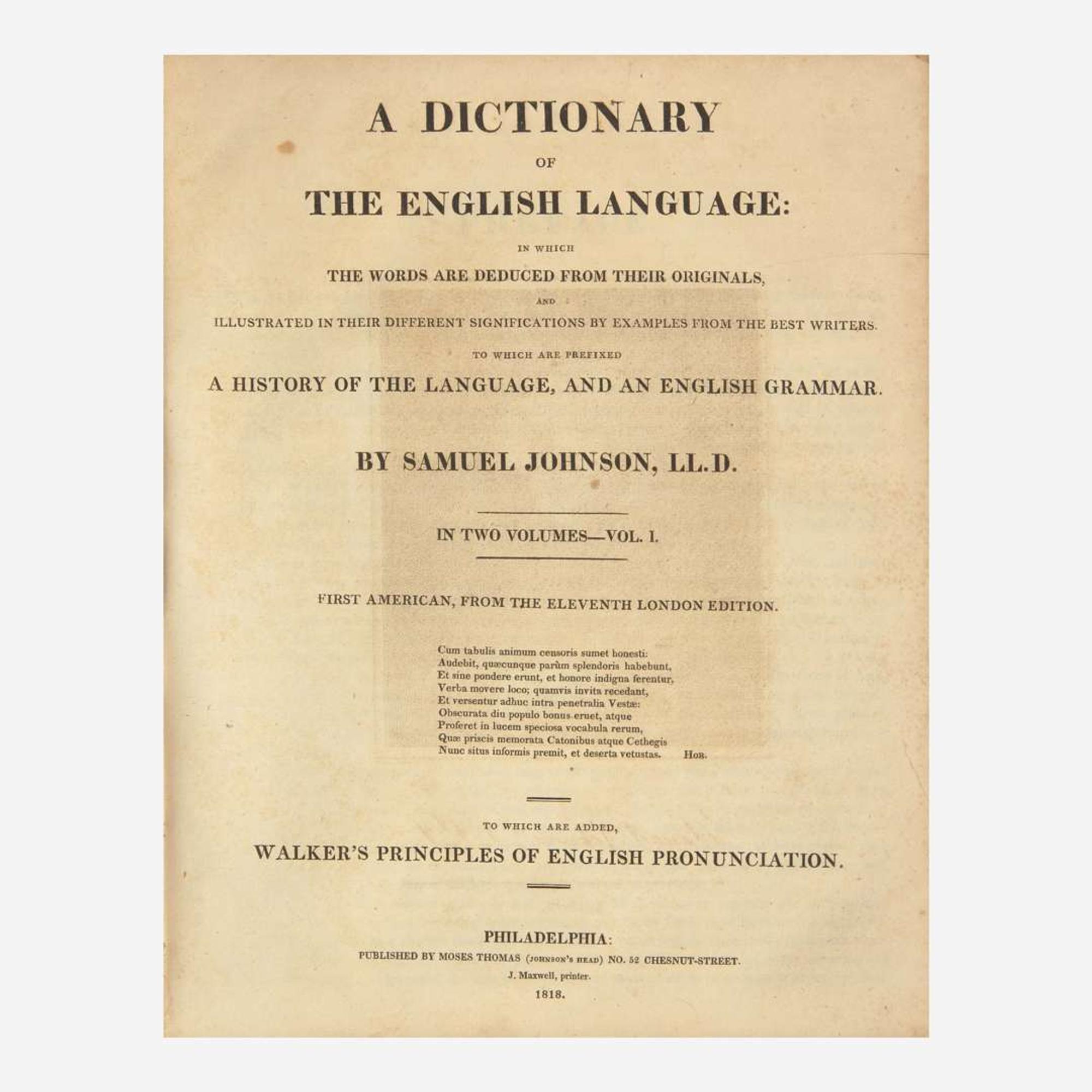 [Literature] Johnson, Samuel A Dictionary of the English Language...
