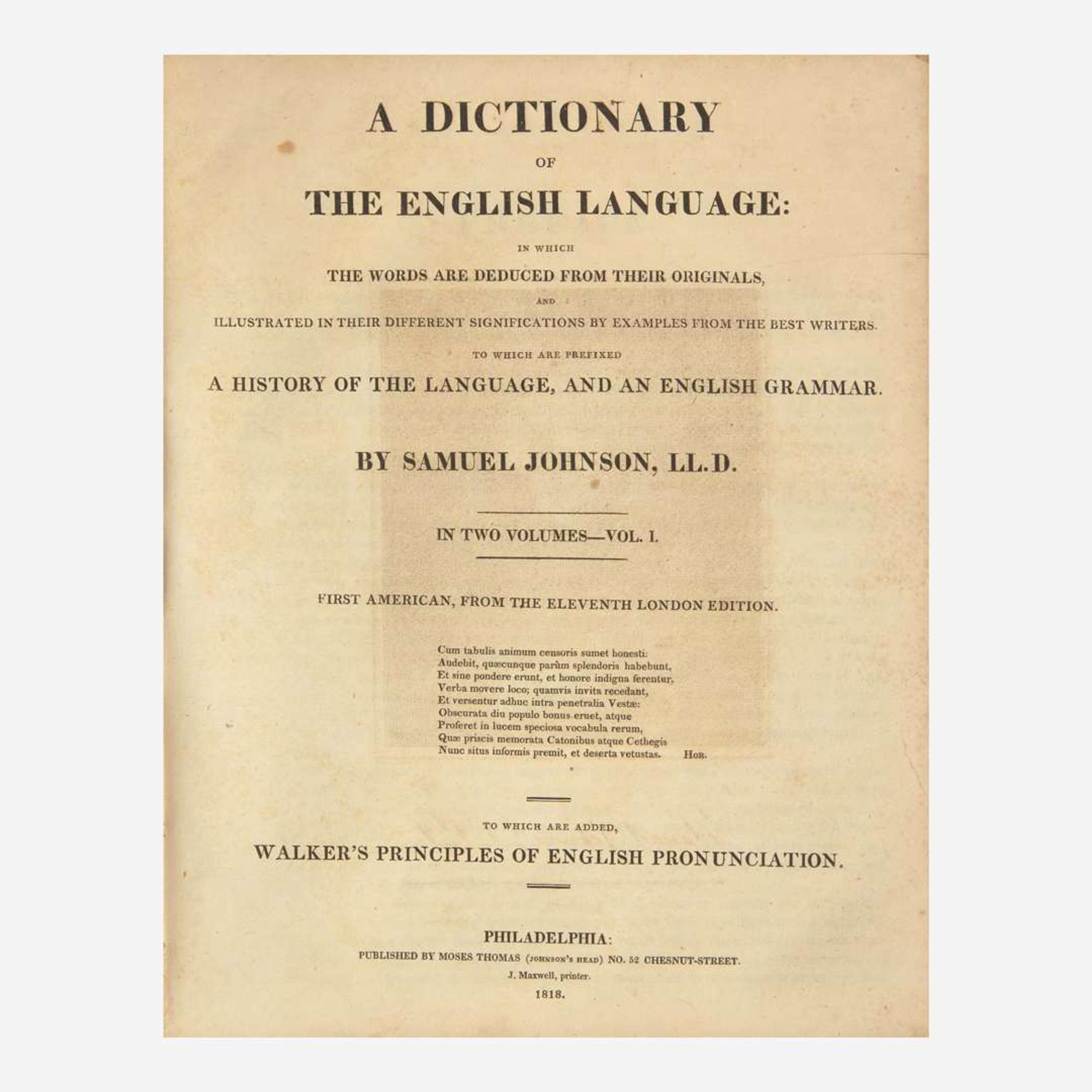 [Literature] Johnson, Samuel A Dictionary of the English Language...