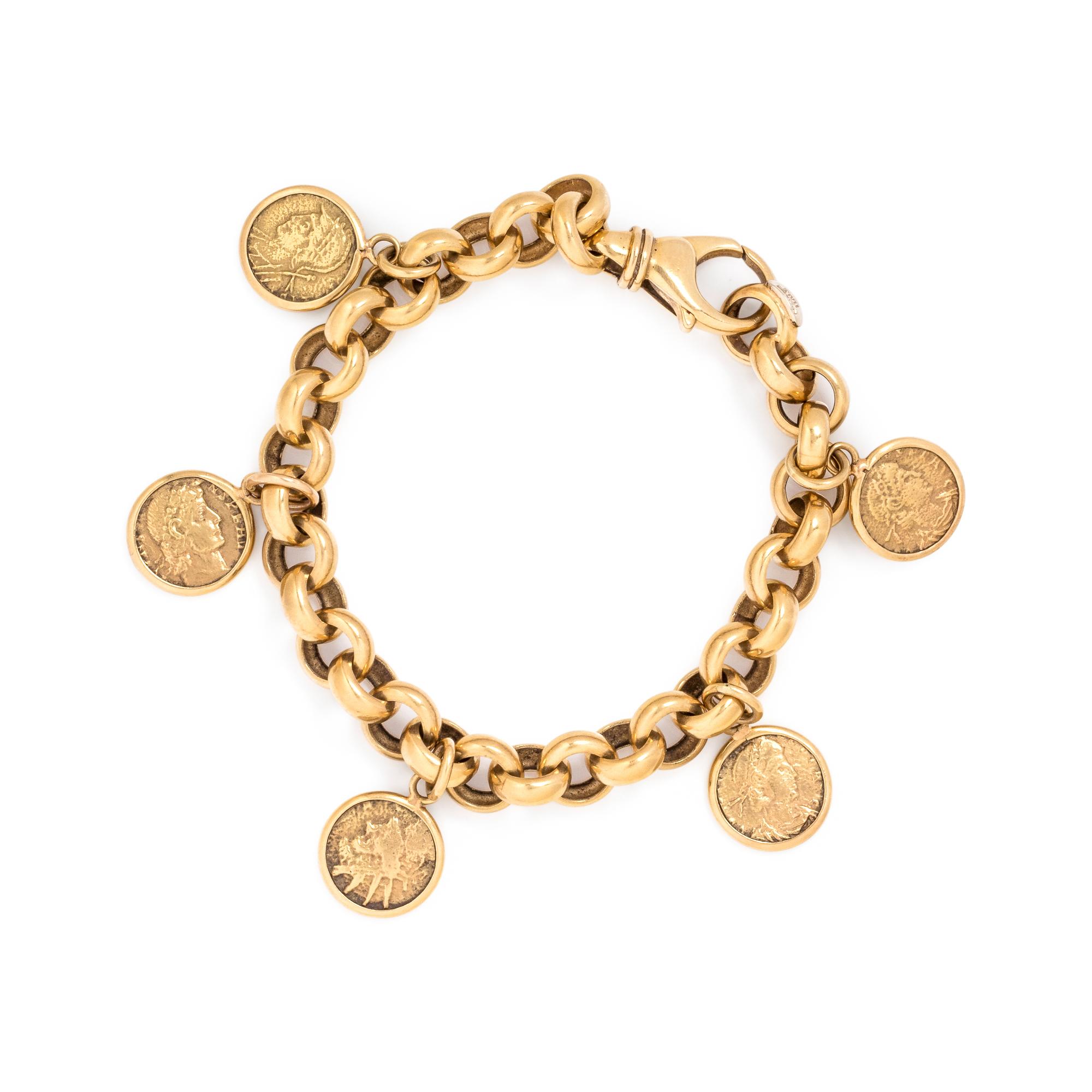 YELLOW GOLD AND COIN CHARM BRACLET