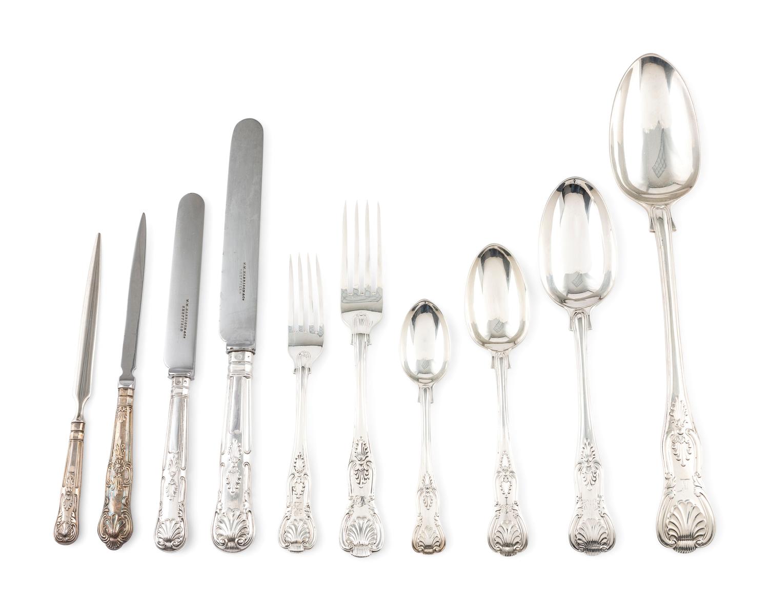A Group of English Silver 'Kings Pattern' Flatware