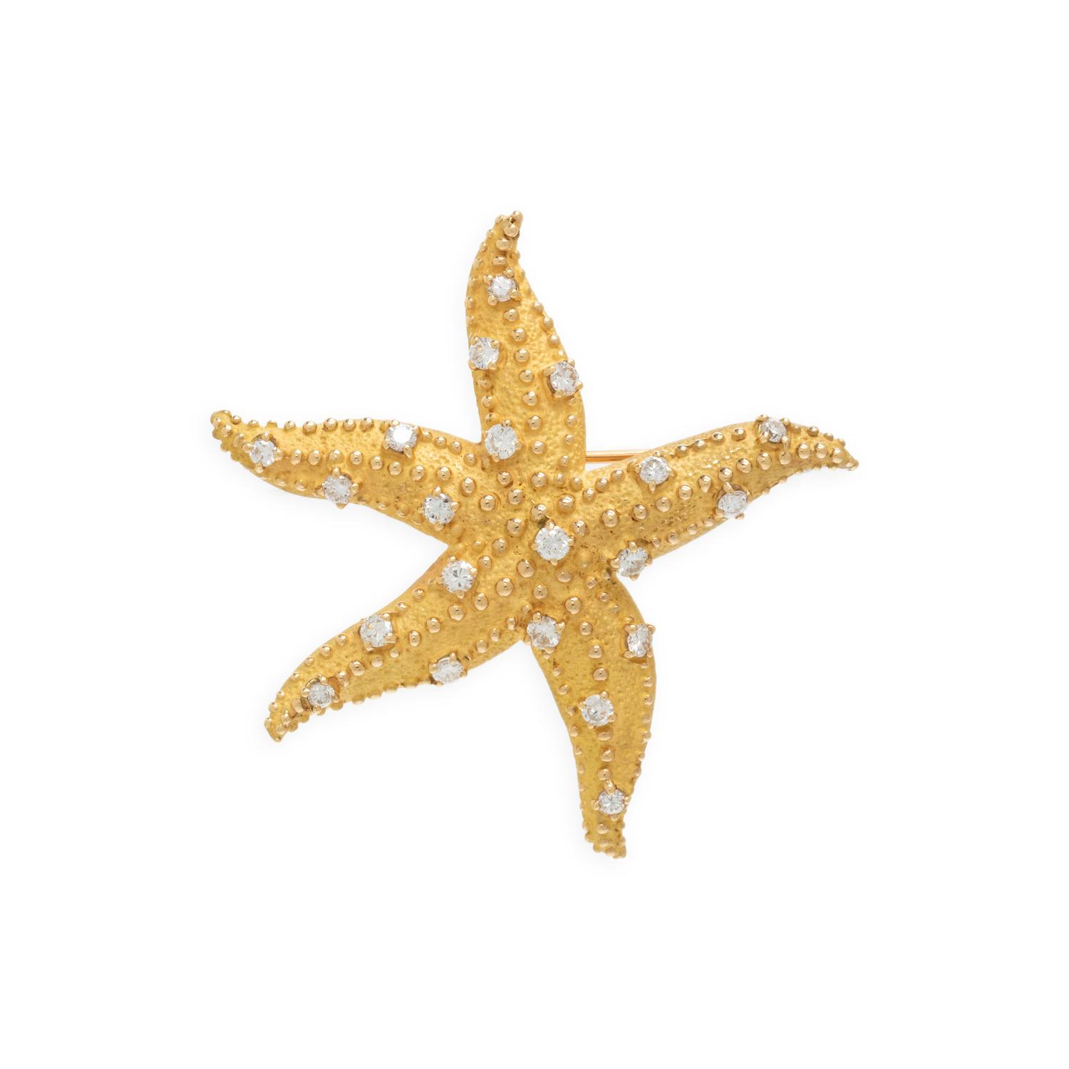 YELLOW GOLD AND DIAMOND STARFISH BROOCH