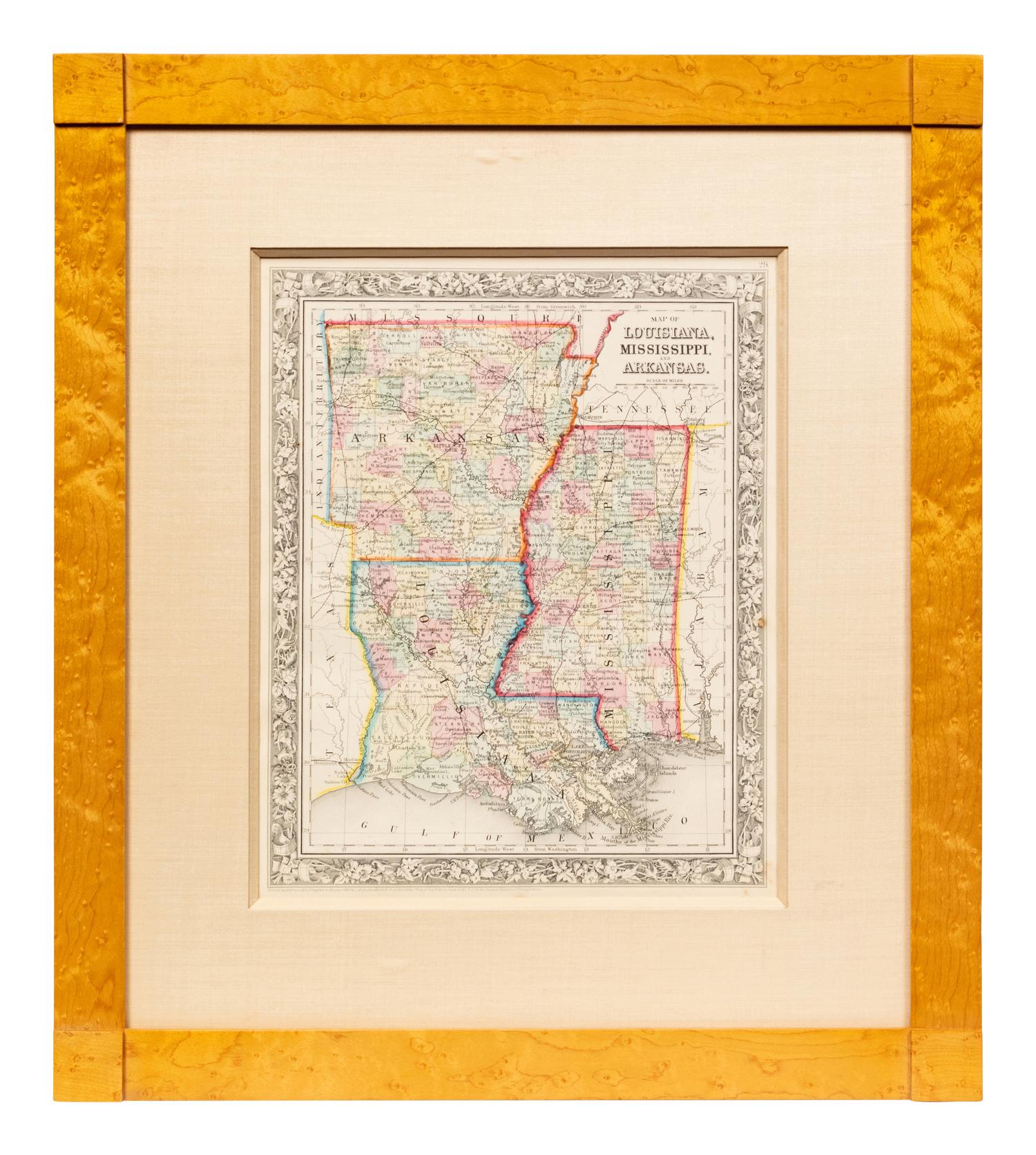 Five Framed Maps Pertaining to Louisiana and the Surrounding States