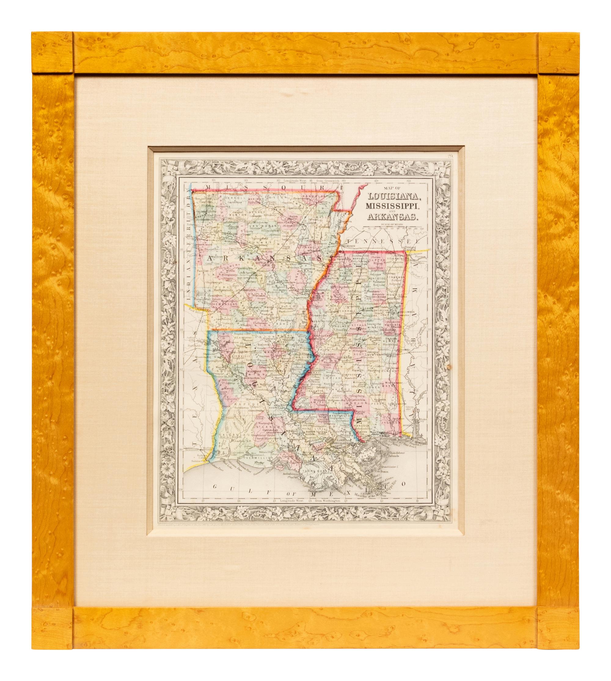 Five Framed Maps Pertaining to Louisiana and the Surrounding States