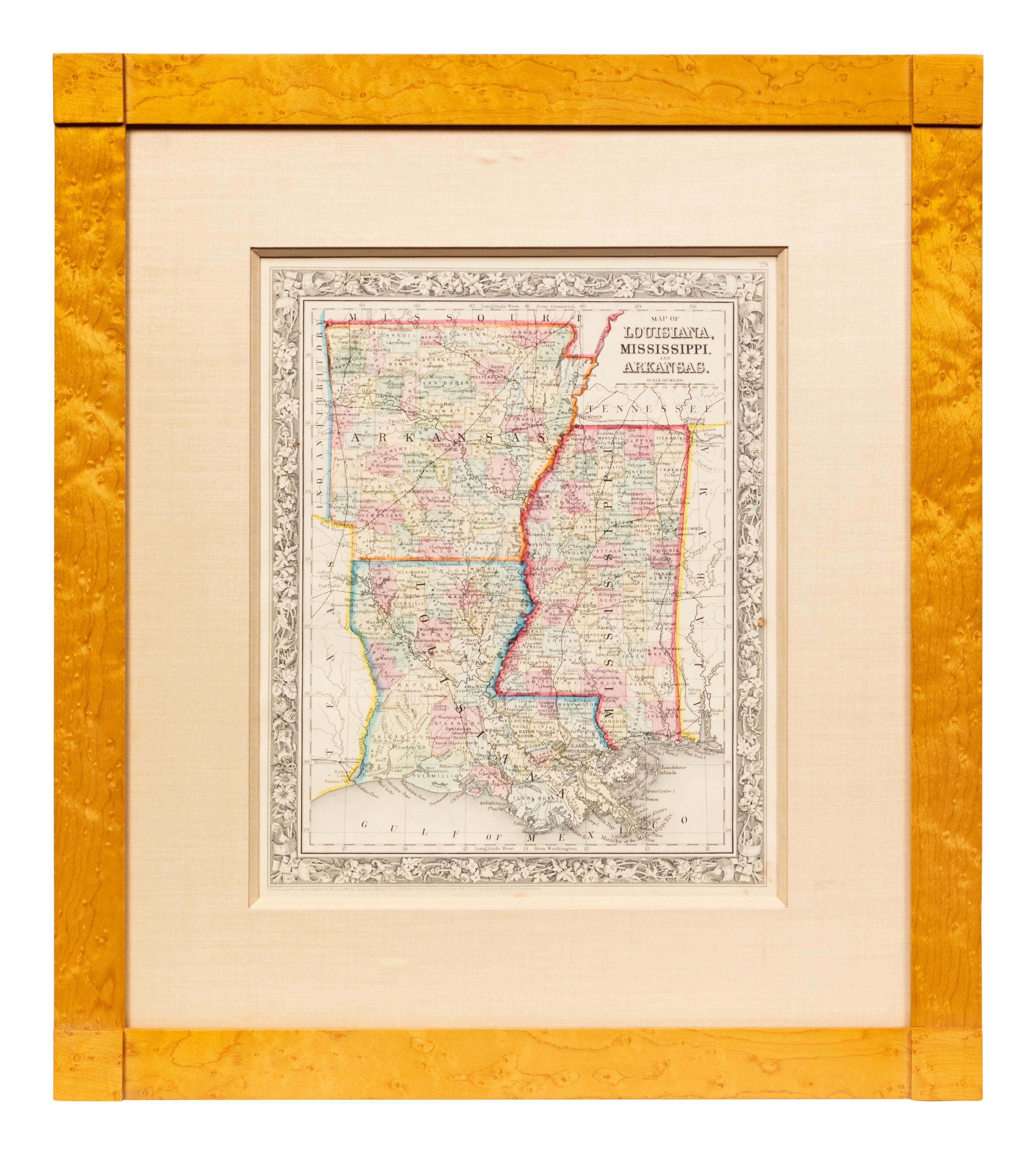Five Framed Maps Pertaining to Louisiana and the Surrounding States