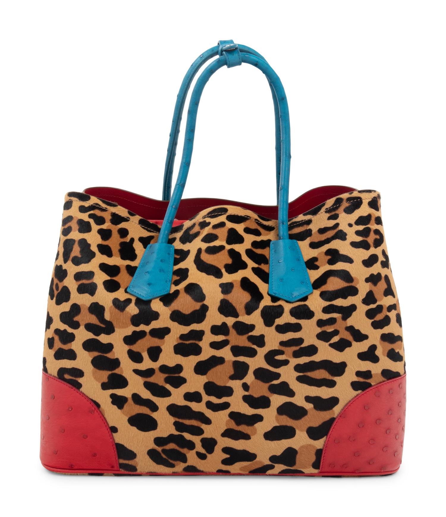 Prada Leopard Print Calf Hair and Ostrich Tote Bag