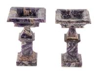 A Pair of Hardstone Square Tazze