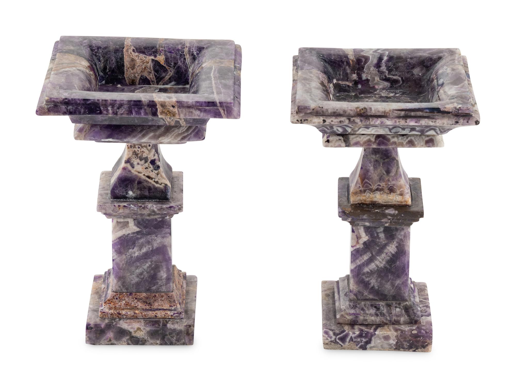 A Pair of Hardstone Square Tazze