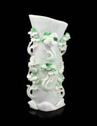 An Apple Green and Lavender Jadeite Vase