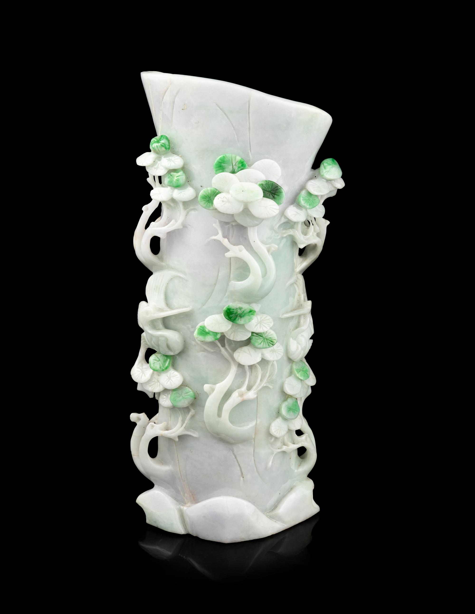 An Apple Green and Lavender Jadeite Vase