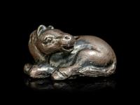 A Silver Horse-Form Ojime