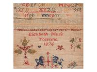 Four English Needlework Embroidered Pictorial Schoolgirl's Samplers