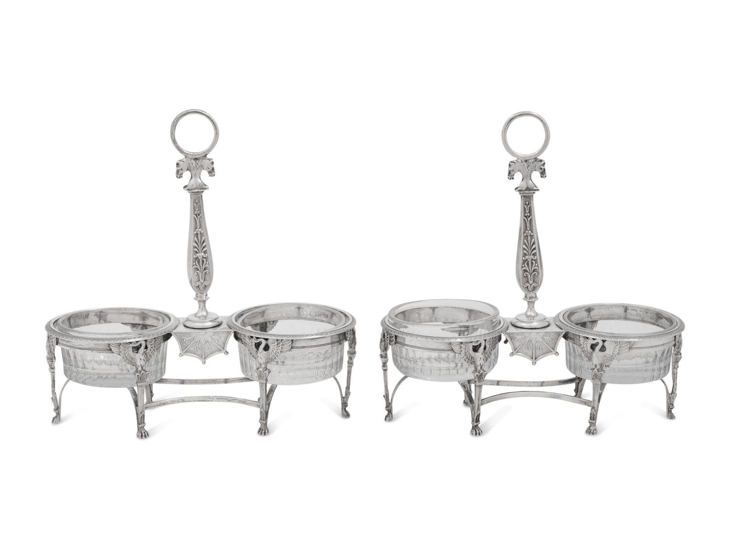 A Pair of French Silver Twin Salts