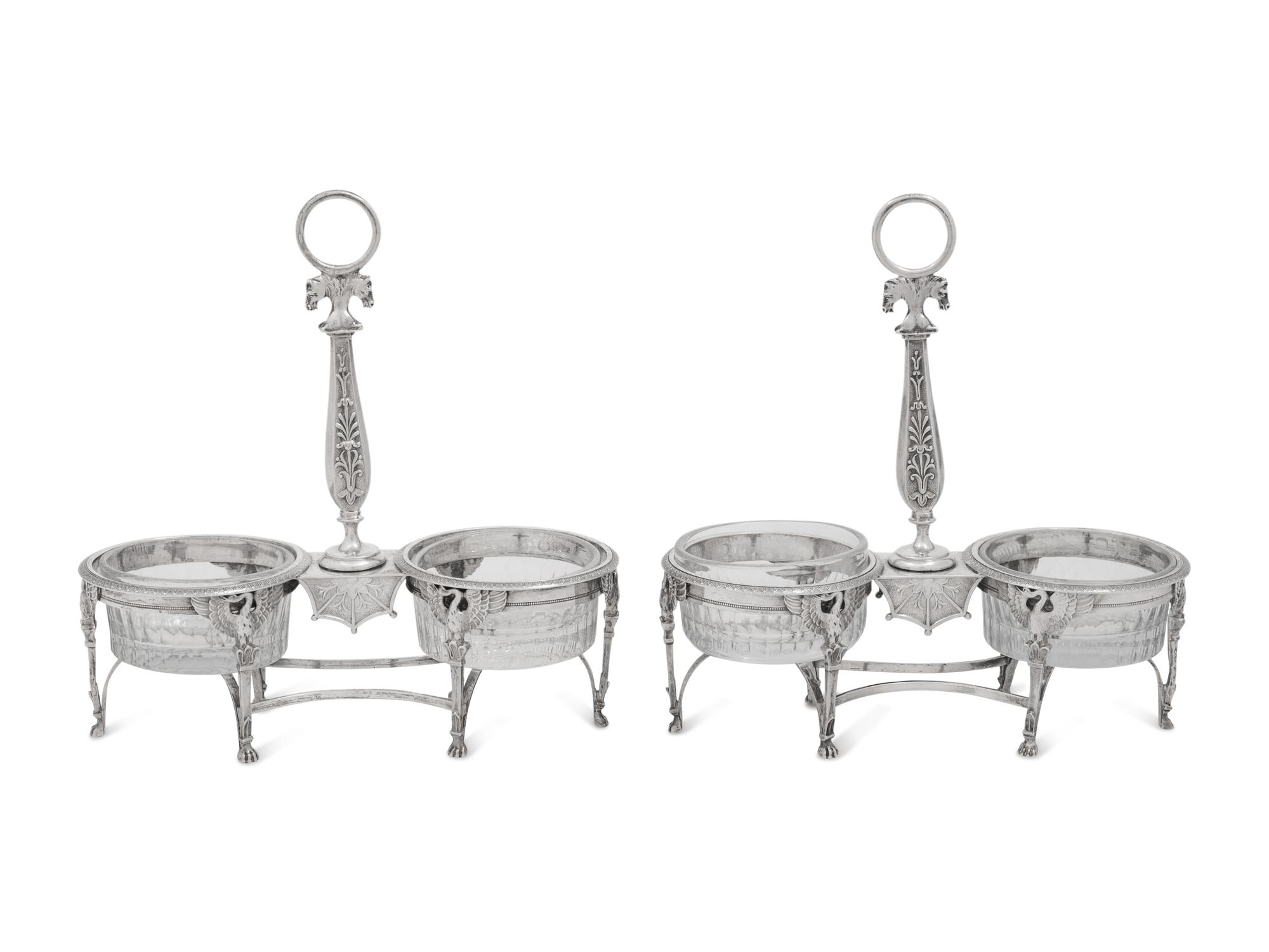 A Pair of French Silver Twin Salts