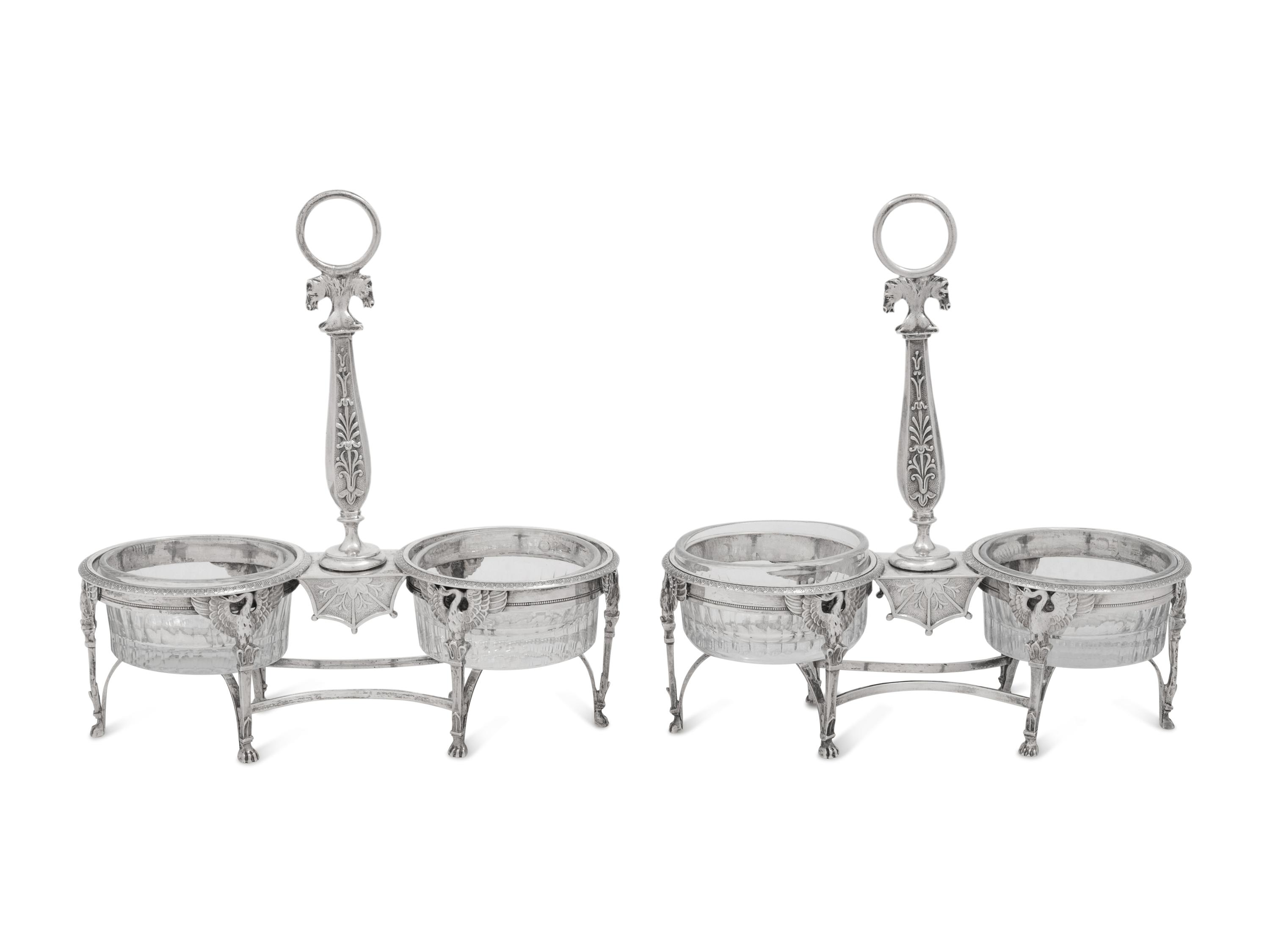 A Pair of French Silver Twin Salts
