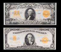 Two United States 1922 Large-Size Gold Certificates