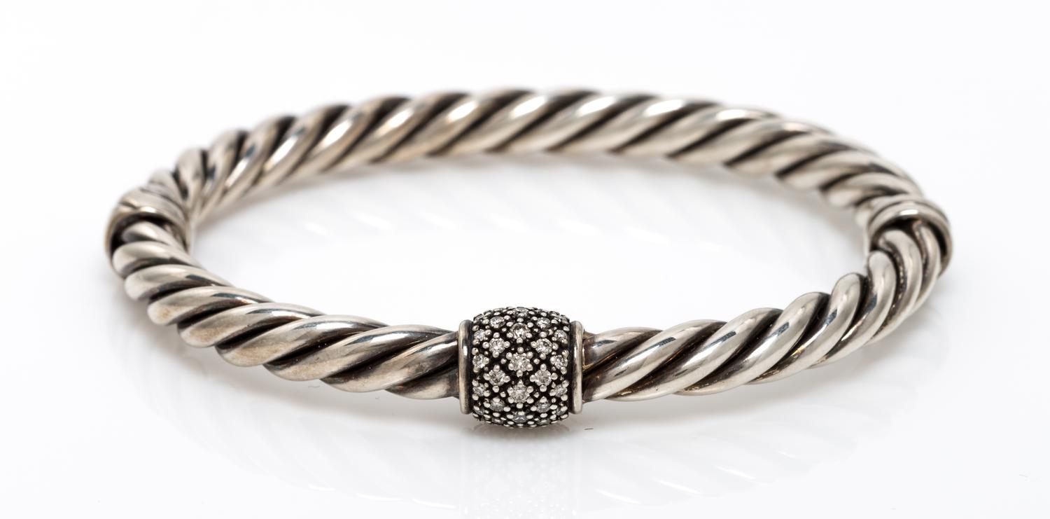 A Sterling Silver and Diamond Bangle "Cable" Bangle Bracelet, David Yurman, 15.90 dwts.