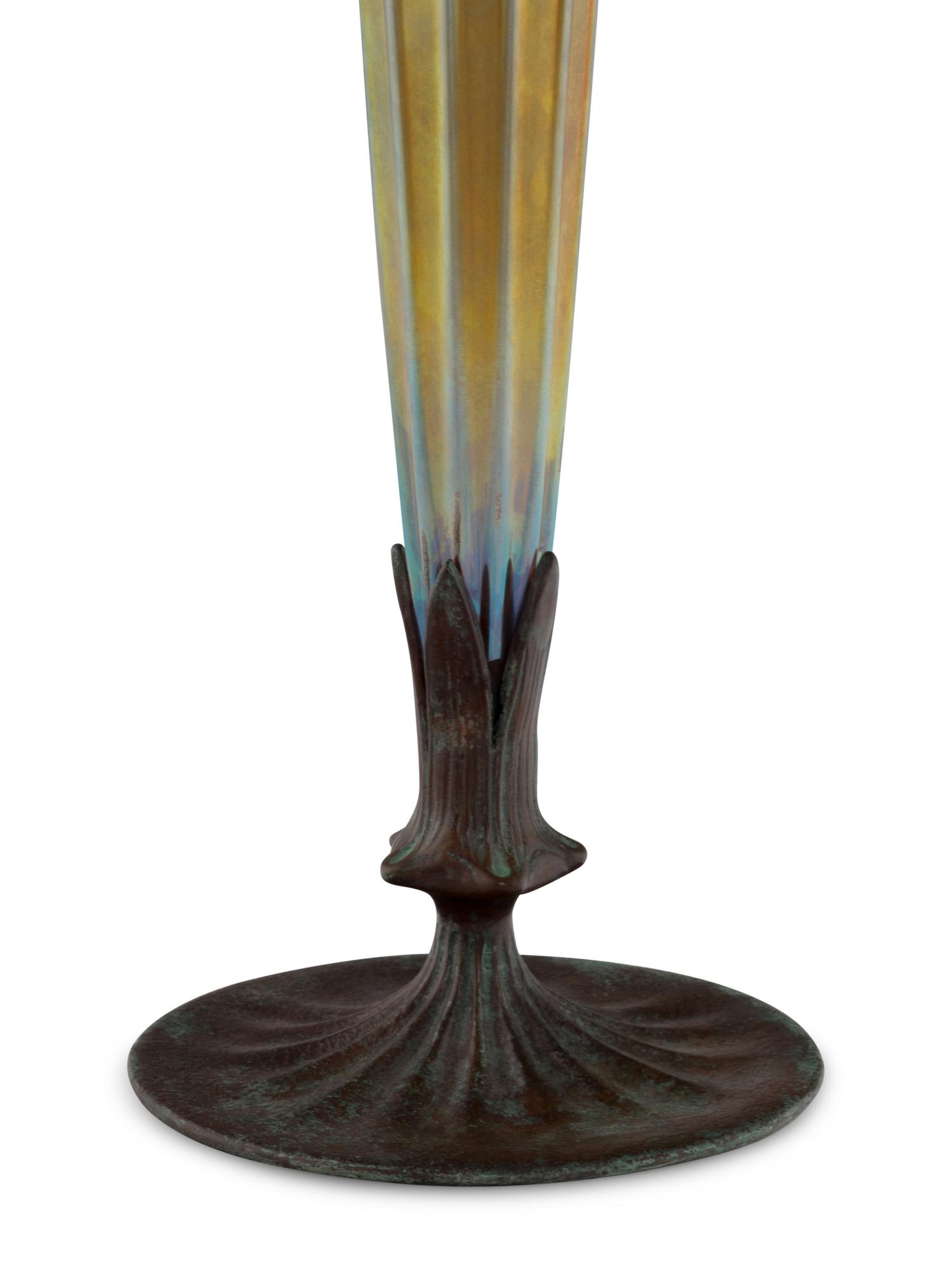 A Lundberg Studios Bronze Mounted Iridescent Glass Vase