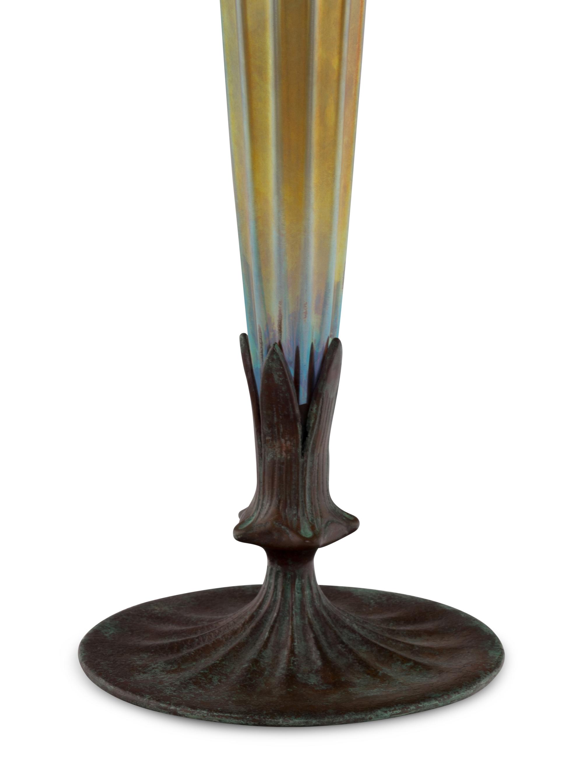 A Lundberg Studios Bronze Mounted Iridescent Glass Vase