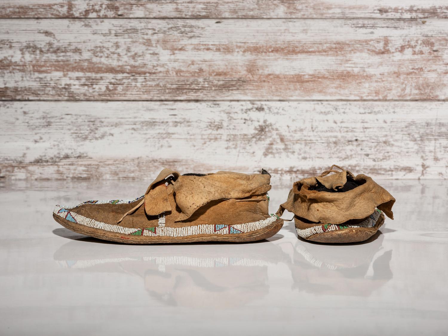 Central Plains Beaded Buffalo Hide Moccasins
