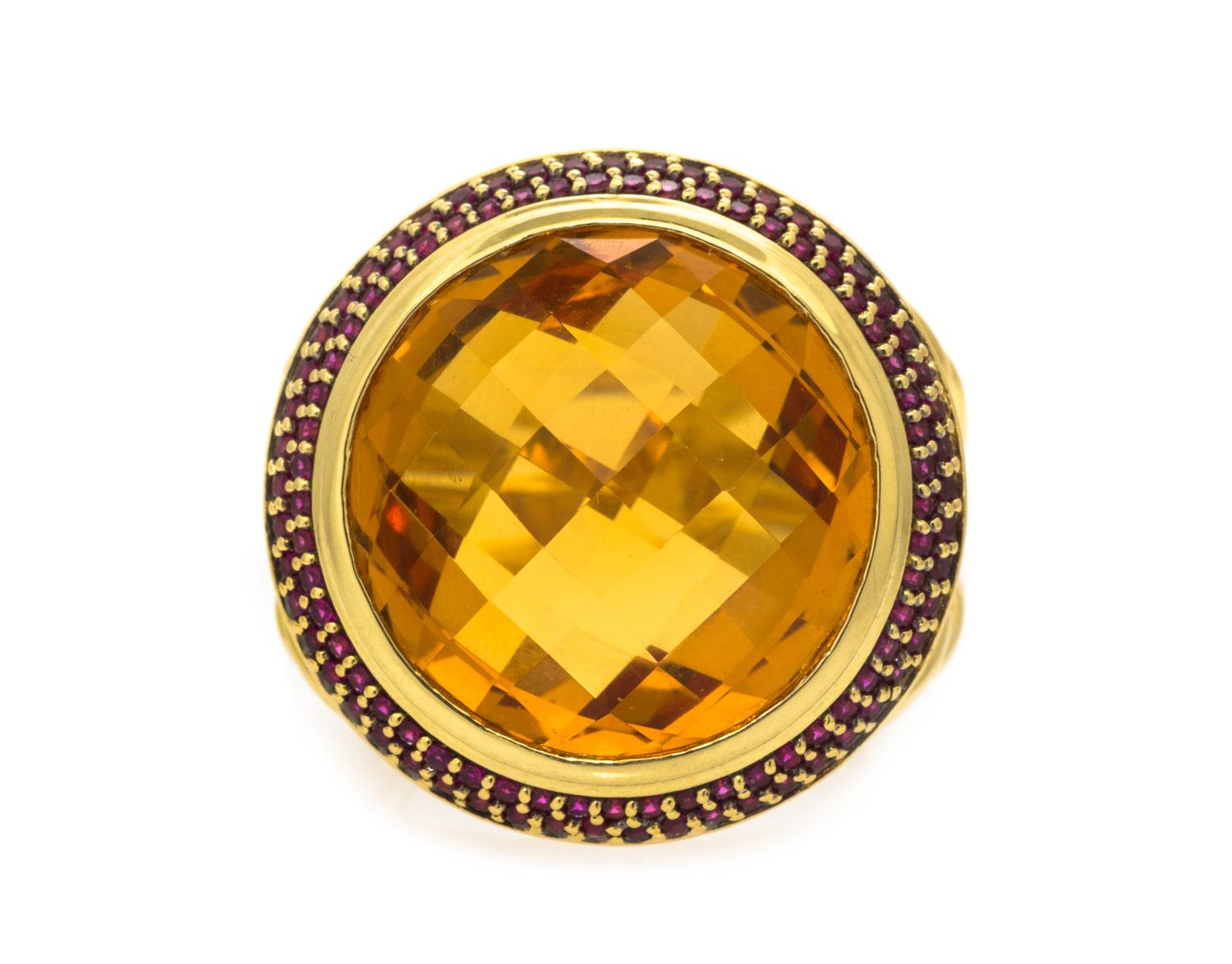 An 18 Karat Yellow Gold, Citrine and Ruby Ring, David Yurman, 15.30 dwts.