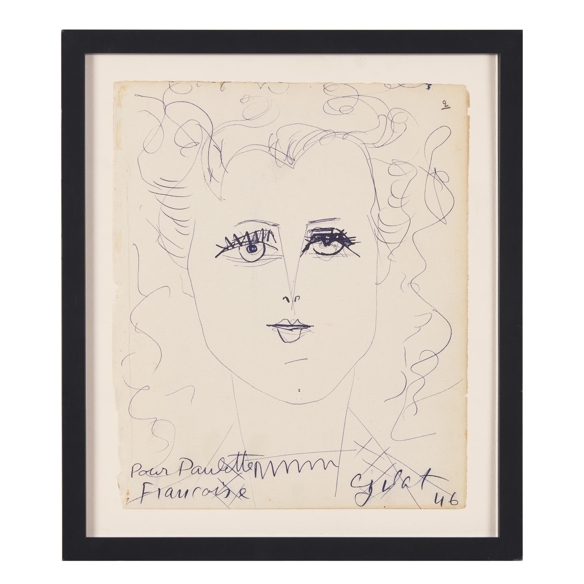 Françoise Gilot (French, 1921-2023) Together with Javier Vilató (Spanish, 1921-2000) — Feuillets du Livre d'Or de 'Chez Paulette' , 1946 (A Pair of Works)