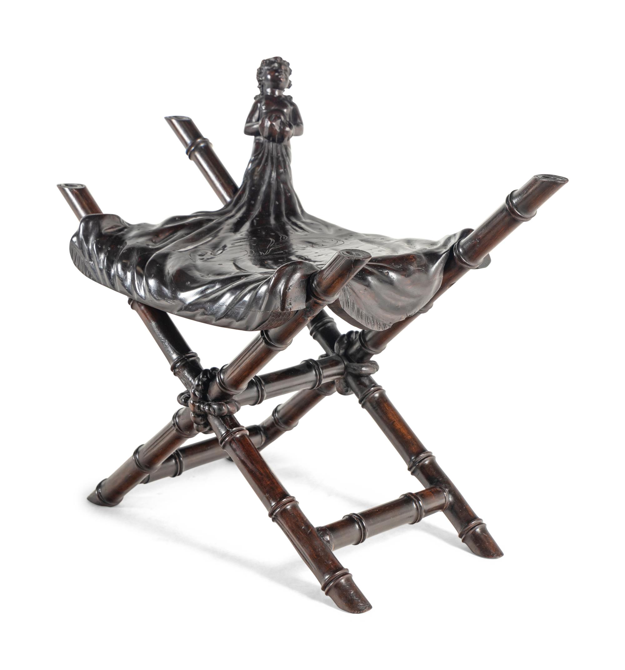 A Venetian Carved Walnut 'Fantasy' Ink Stand, Writing Desk and Bench