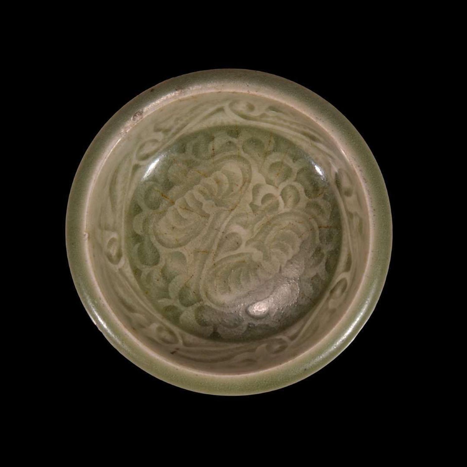 A small Chinese Yaozhou celadon molded brush washer 耀州窑印花小水洗 Northern Song/Jin Dynasty ????