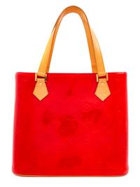 A Louis Vuitton Red Vernis Houston Tote Bag, 10" H x 11.5" W x 5" D; Strap drop: 7".