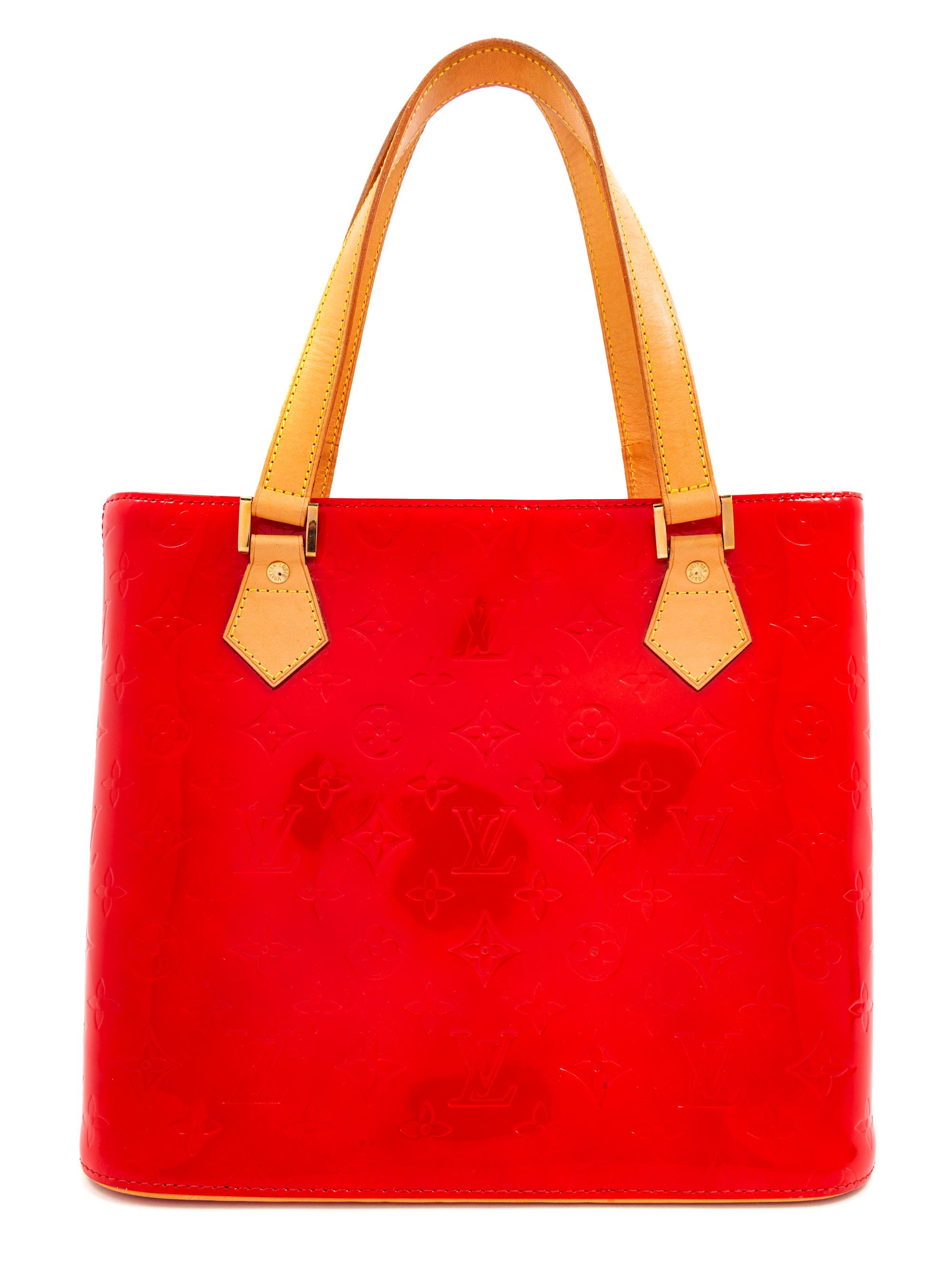 A Louis Vuitton Red Vernis Houston Tote Bag, 10" H x 11.5" W x 5" D; Strap drop: 7".