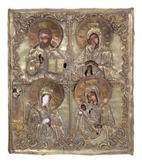 Three Russian Brass Oklad Mounted Icons