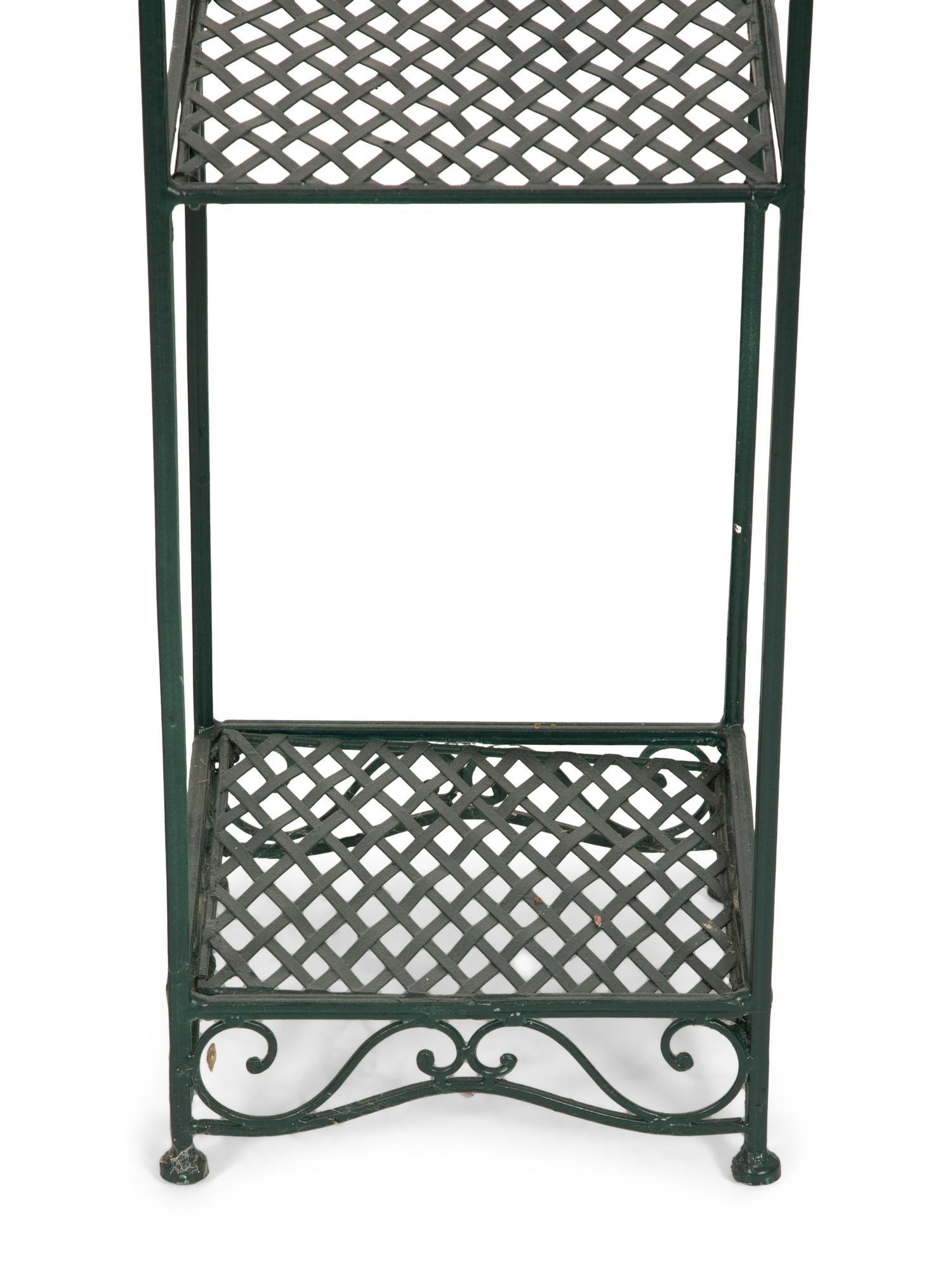 A Pair of Green Painted Iron Plant Stands