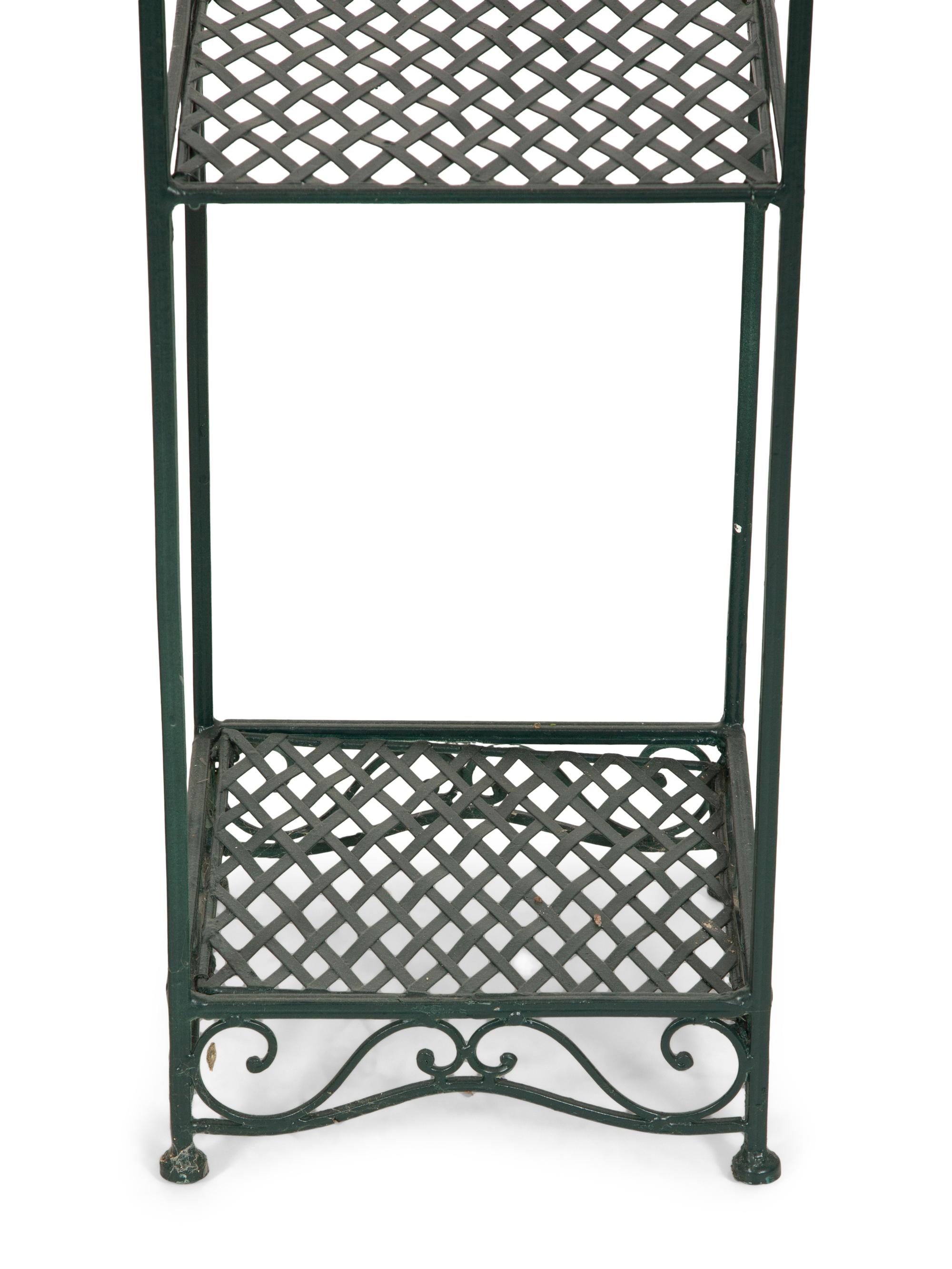 A Pair of Green Painted Iron Plant Stands