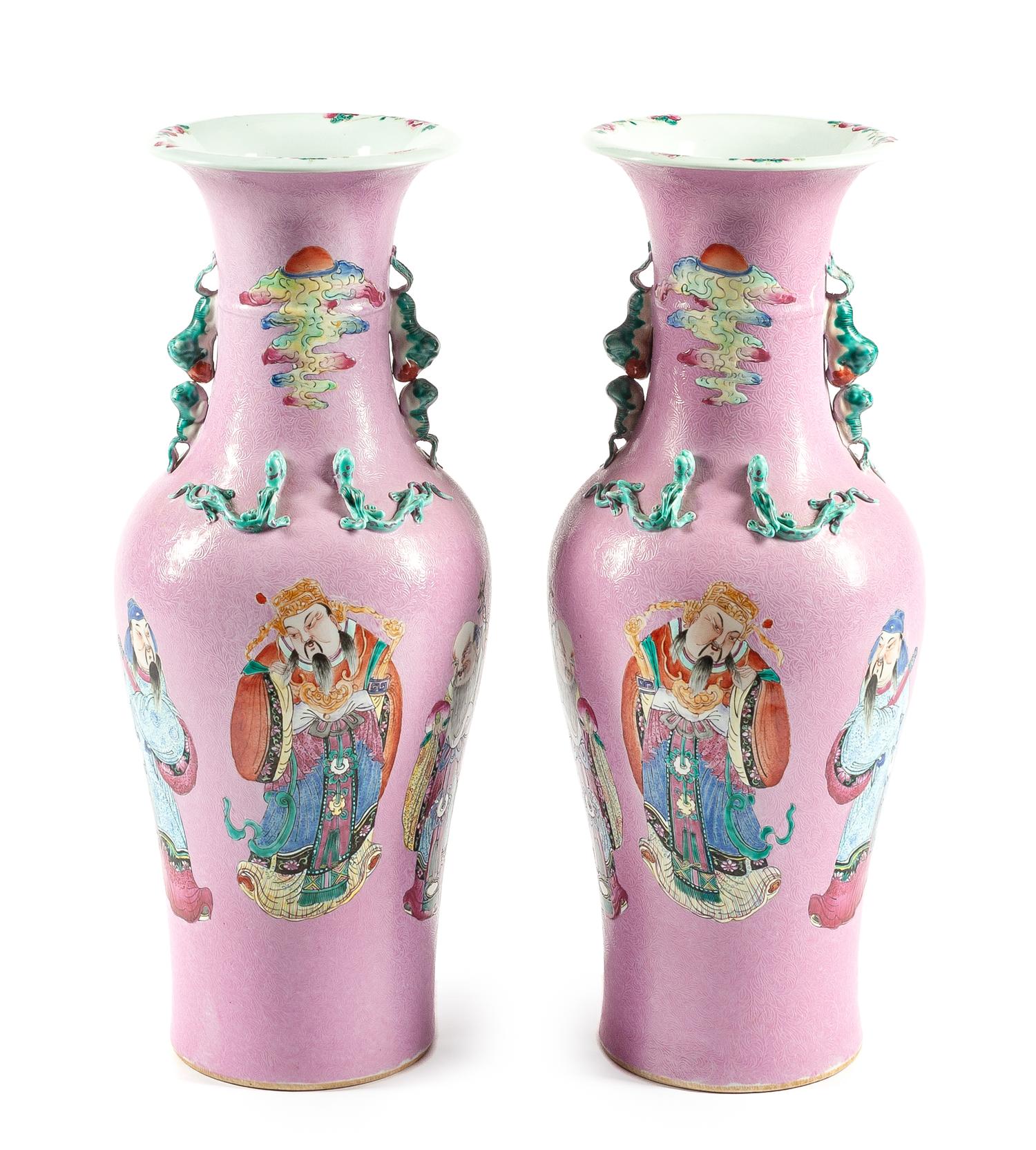 A Pair of Large Chinese Famille Rose Porcelain Vases