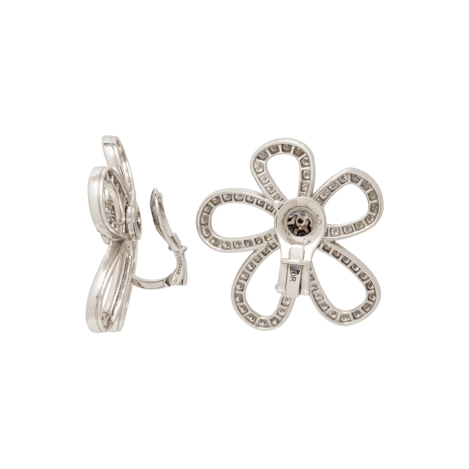 VAN CLEEF & ARPELS, DIAMOND AND WHITE GOLD 'FLOWER LACE' CLIP EARRINGS