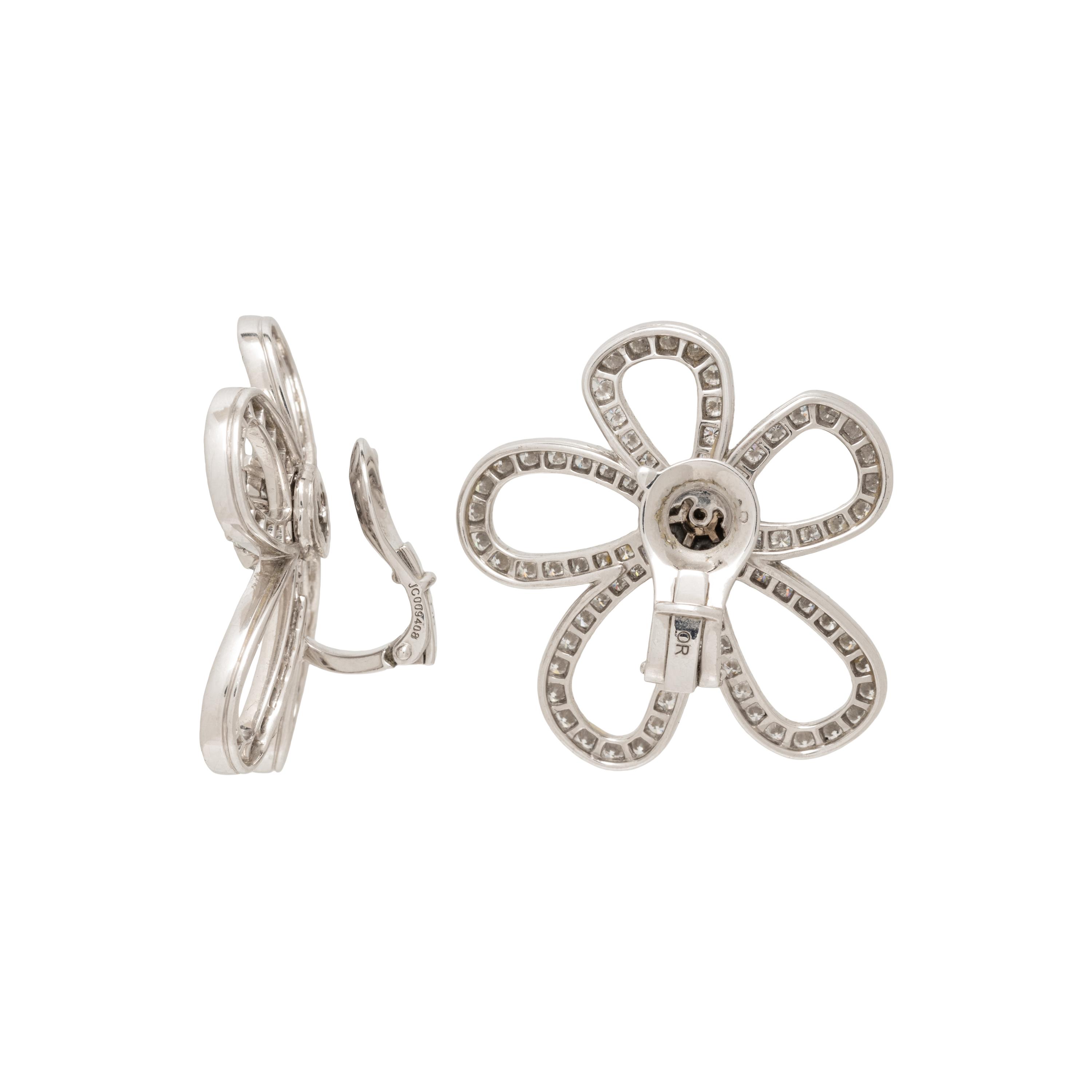 VAN CLEEF & ARPELS, DIAMOND AND WHITE GOLD 'FLOWER LACE' CLIP EARRINGS