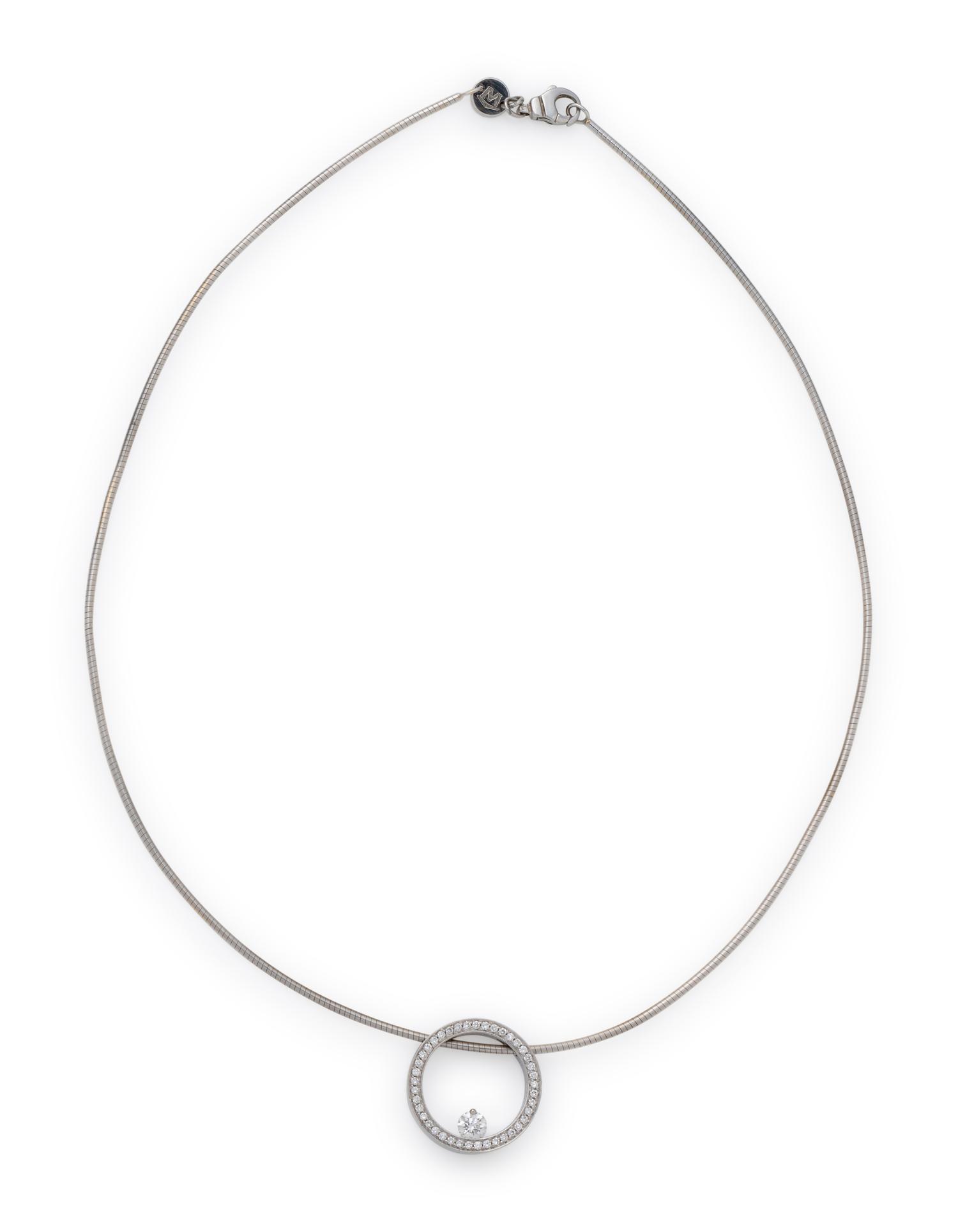 MOVADO, WHITE GOLD AND DIAMOND NECKLACE