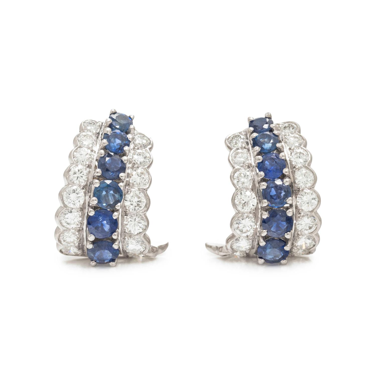 SAPPHIRE AND DIAMOND EARCLIPS