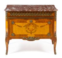 A Louis XVI Style Gilt Metal Mounted Parquetry Commode Height 32 x width 35 1/2 x depth 20 inches. — 20TH CENTURY