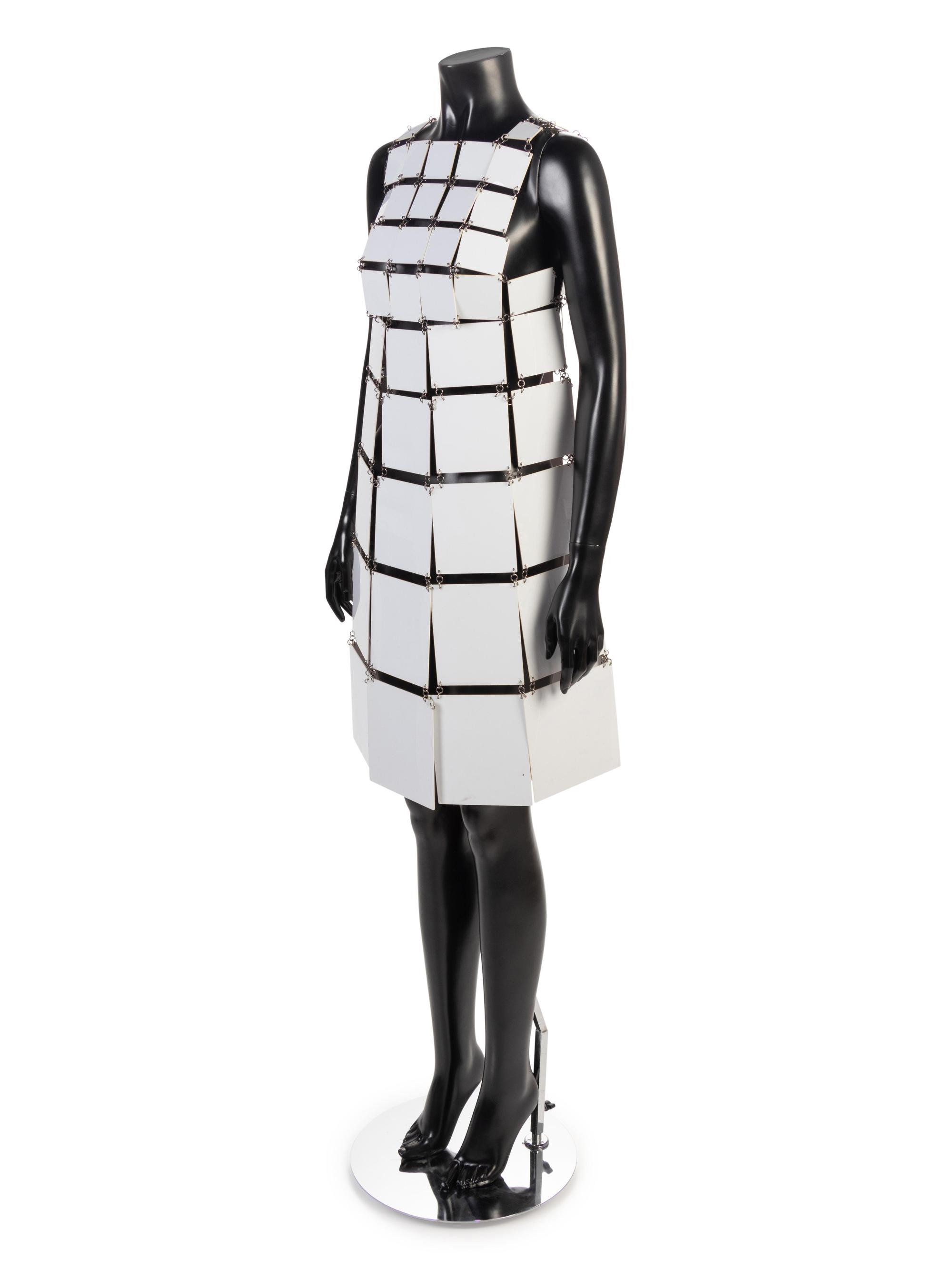 Paco Rabanne White Tile Sheath Dress, 1960-70s