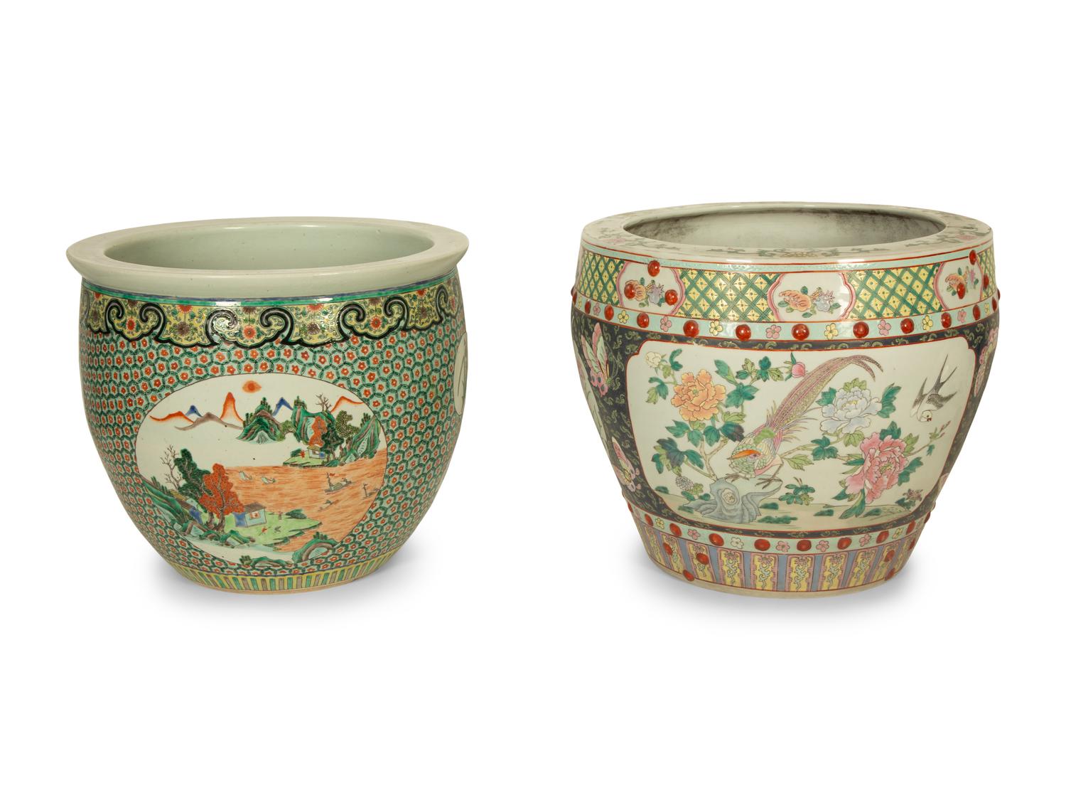 Two Chinese Export Famille Rose Porcelain Fishbowls