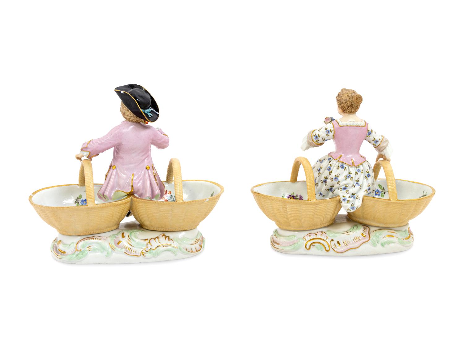 A Pair of Meissen Porcelain Basket Figures