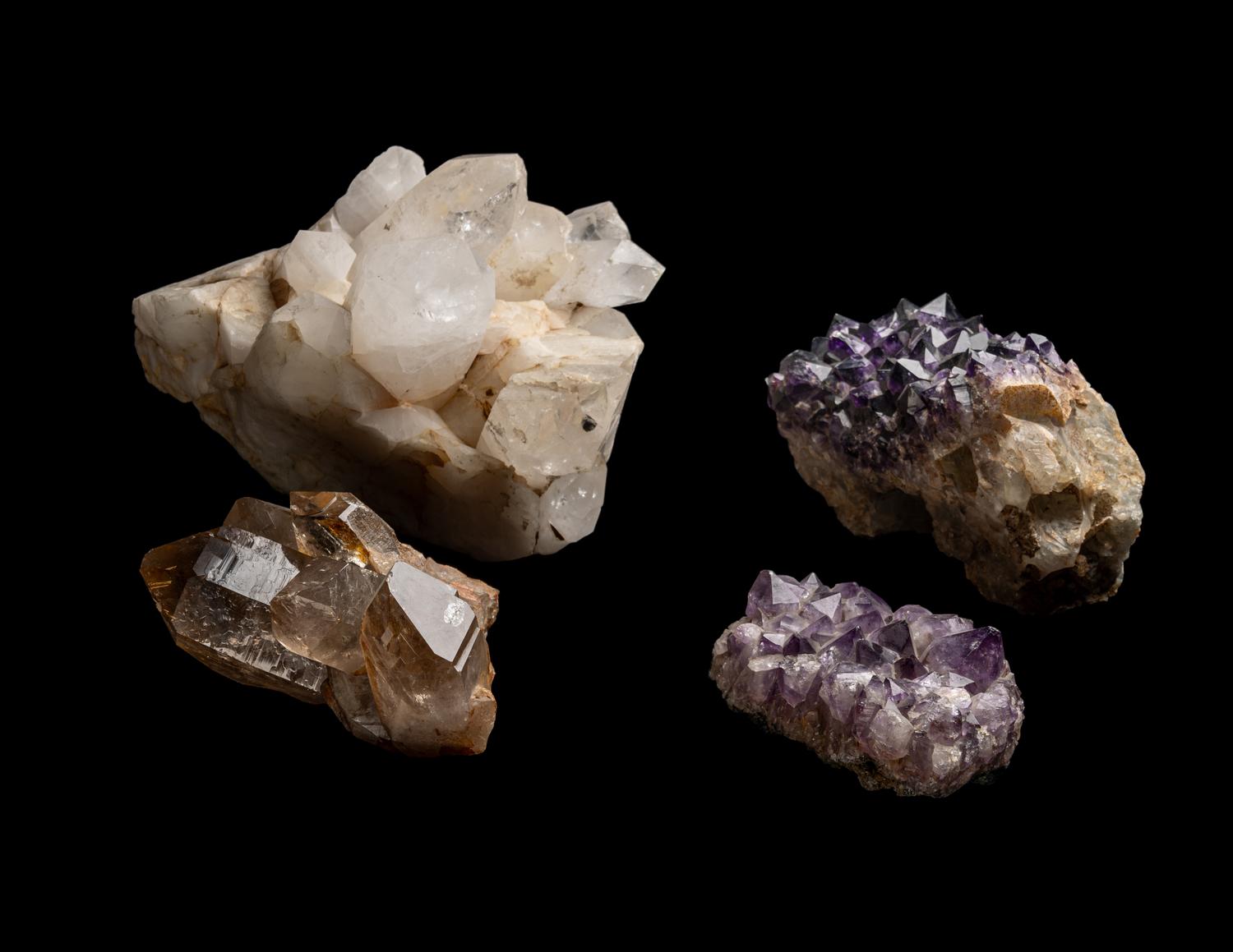 A Group of Four Large Quartz and Amethyst Specimens