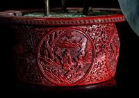 A Pair of Chinese Cinnabar Lacquer Jardinières with Jade and Hardstone Trees